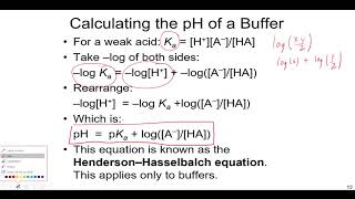 pH of a Buffer Lecture  Henderson Hasselbalch Equation [upl. by Nashbar]