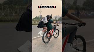 Beauty vs Brains😂 bike funny comedy stunt mtb girl fun funnyvideo funnyshorts rozylakra [upl. by Notfilc]