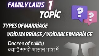 Types Of Marriage Void and Voidable Marriage  Decree Of Nullity  LLB students and BA LLB students [upl. by Mariele]