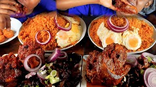 ASMR MUKBANG SPICY MUTTON CURRY SPICY GIZZARD SPICY EGG JOLLOF RICE RECIPE  EATING SHOW [upl. by Nameloc471]