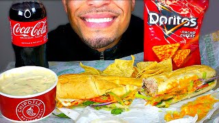 ASMR SUBWAY FOOTLONG SANDWICH CHIPOTLE CHEESE QUESO SAUCE CHIPS BIG BITES MUKBANG EATING SOUNDS [upl. by Nagaem965]