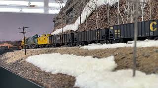 Heavy coal drag up the mountain on the Allagash Rwy With pushers [upl. by Avan879]