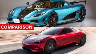 Tesla Roadster vs Koenigsegg Agera RS Comparison  Fastest Cars In The World [upl. by Onaireves]