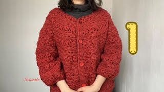 Crochet Top down Cardigan Flower Pattern  Part 1 [upl. by Siramaj]