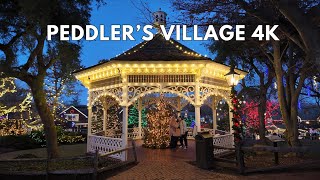 Peddlers Village Christmas Light Show  4K Holiday Walk Through [upl. by Halona]