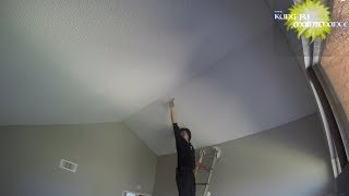 Using Extension Ladder Indoors To Remove Painters Tape From Fire Sprinkler Without Marking Walls [upl. by Delastre]