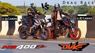 Pulsar NS400z Vs KTM Duke 250  Drag Race  400cc Vs 250cc [upl. by Auqinahs]