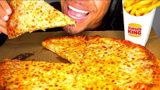 EATING DOMINOS CHEESIEST PIZZA BURGER KING CRISPY FRIES ASMR MUKBANG NO TALKING JERRY BIG BITES [upl. by Mrots]