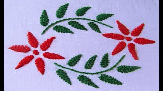 Hand Embroidery  Leaf Embroidery Design By Herringbone Stitch  Hand Embroidery School [upl. by Iznil]