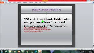 ListView with multiple columns in userform in Excel VBA Part 7 [upl. by Itsa]