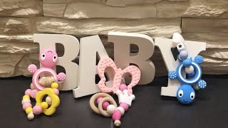 DIY Baby Greifling aus Silikon Holz selber machen Elementen Beißring Taufe Geburtstagsgeschenk [upl. by Rosana]