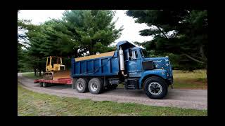 Hauling and dumping stone with Curts 68 Brockway 359 dump truck 8v71 Powered with n80 injectors [upl. by Ydnarb]