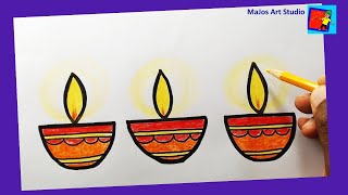 Deepavali lamp Step by Step Drawing in TamilWarm Colours How to Draw a Diwali Lamp Diwali  Tamil [upl. by Clardy]