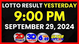 Lotto Result Yesterday PCSO 9PM Draw September 29 2024  PCSO Lotto 2D 3D Swertres 649 658 [upl. by Brodie]