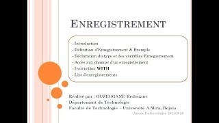 Cours 17  Enregistrement  Record Structure [upl. by Imoyik]