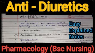 Notes Of Anti  Diuretics in Hindi in Pharmacology Bsc Nursing [upl. by Eissak894]