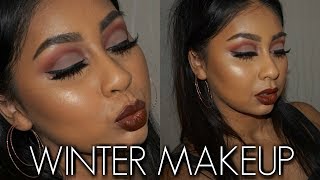 WINTER MAKEUP  BURGUNDYGREY CUT CREASE [upl. by Eybba]