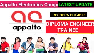 Appalto Electronics Pvt Ltd Recruitment 2024 DIPLOMA ENGINEER TRAINEE FRESHERS ELIGIBLE [upl. by Nymassej24]