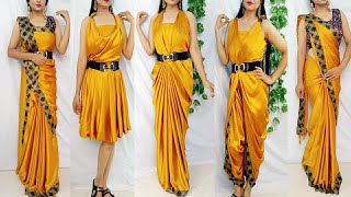 Drape your Saree in Western Styleno cutting no stichingWestern Style Saree wearingSaree Dress [upl. by Griff]