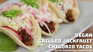 Vegan BBQ Grilled Jackfruit Chilorio Tacos with Homemade Tortillas [upl. by Atinauj]