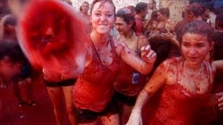 La Tomatina tomato fight festival Buñol Spain [upl. by Aidua]