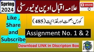 AIOU Code 485 Solved Assignment No1 amp 2 Spring 2024  Subject Health and Nutrition  BABCom [upl. by Justinn969]