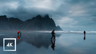 Cold Windy Walk Stokksnes Black Sand Beach Iceland 4K Wind and Ocean Sounds [upl. by Nicolina]