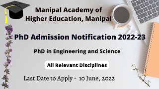 MAHE Manipal  PhD Admission Notice  2022 [upl. by Lanti280]