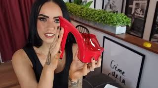 Rose Tries Transparent Red 6 Inch High Heel Platform Mule Slide On Shoes With Black Stockings [upl. by Mosby]