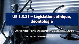 Annales IDE UE 13S1 – Législation éthique déontologie Université P Descartes 75 Janvier 2019 [upl. by Chelsea]