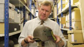 WW1 German Helmet Stahlhelm and Brow Plate Stirnpanzer  The Keep Military Museum [upl. by Orelie]