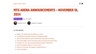 MTG Arena Announcements  November 18th 2024 [upl. by Louanna]