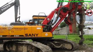 Excavator Volvo EC210B and Sany SR150C Drilling Foundation Hole [upl. by Elyl938]