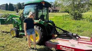 37 Bush Hogging Like a Pro Teaching Andrea how to Master the 3046R and Mahindra Rotary Cutter [upl. by Aimak]