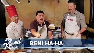 Jimmy Kimmel amp Guillermo Become Benihana Chefs [upl. by Leyameg]