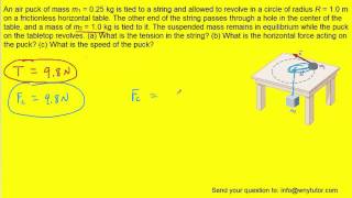 an air puck of mass 025kg is tied to a string [upl. by Gonick]