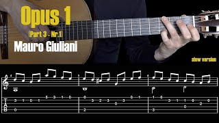 Opus 1  MGiuliani Easy Classical Guitar  TAB [upl. by Lorusso259]