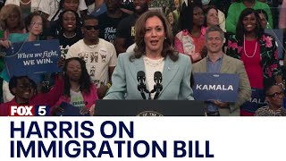 Kamala Harris addresses immigration border control at Atlanta rally  FOX 5 News [upl. by Akerdnahs]