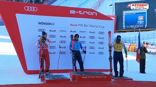 AUDI FIS SKI World Cup Wengen 🇨🇭  Mens Super G  race course highlights and podium Jan 12 2024 [upl. by Afnin503]