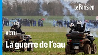 Véhicules de gendarmerie incendiés gaz lacrymo affrontements en cours contre les mégabassines [upl. by Miranda248]