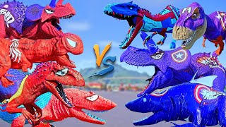 6 BLUE CAPTAIN AMERICA Vs 6 RED amp BLUE SPIDERMAN  Super Hero Dinosaurs [upl. by Gatias746]