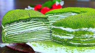 Matcha Mille Crepe Cake Recipe Matcha Green Tea Crepes [upl. by Nesilla]