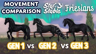 Comparison of all Friesian models  Side by side gaits  Star Stable Online⭐️ [upl. by Leugimsiul]