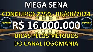 MEGA SENA Concurso 2759 R 16 Milhões  Dicas e Métodos do Canal JogoMania [upl. by Sanchez]