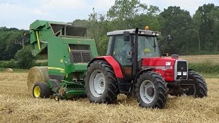 Baling Straw with Massey Ferguson 6180 amp JD Baler  Harvest 2019 [upl. by Neiman]