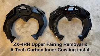 Kawasaki ZX4RR ATech carbon inner cowling with tutorial on upper fairing removal [upl. by Housen]