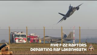 Five Elmendorf AFB F22 Raptor Depart RAF Lakenheath  Quick Climb amp Emergency  091222 aviation [upl. by Chavey916]