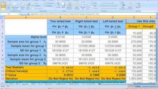 81b Unpaired ttest Hypothesis test using Excel Part 2 [upl. by Oluas]