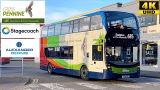 Stagecoach Cross Pennine 685 Newcastle to Carlisle Alexander Dennis Enviro400MMC 11158YX68UXJ [upl. by Atilol]