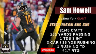 Sam Howell every throw and run  Washington Commanders vs New York Giants week 11 [upl. by Lenoj]